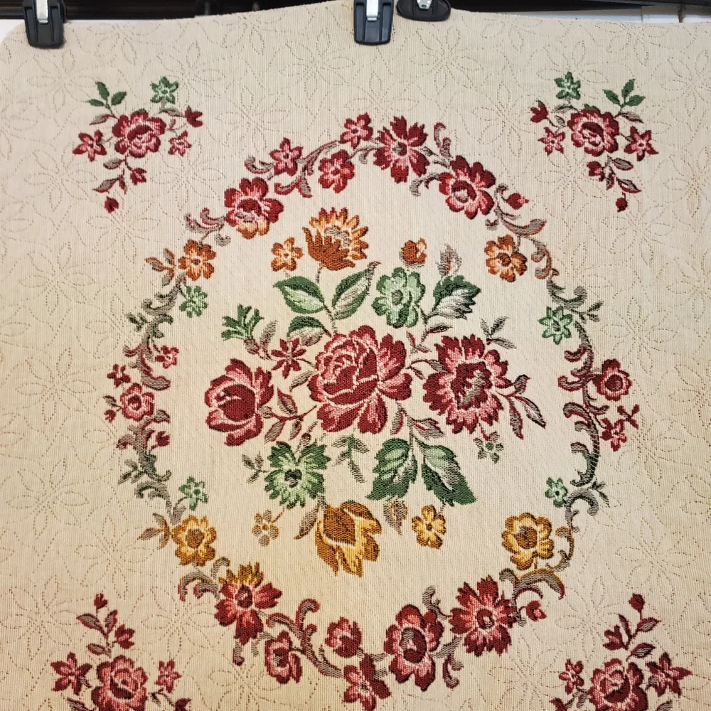 Six 100% Cotton Floral Embroidered Tapestry Squares Made In Belgium
